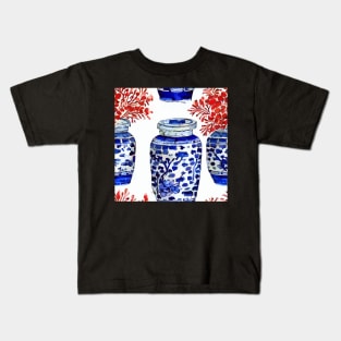 Corals in blue and white chinoiserie jars Kids T-Shirt